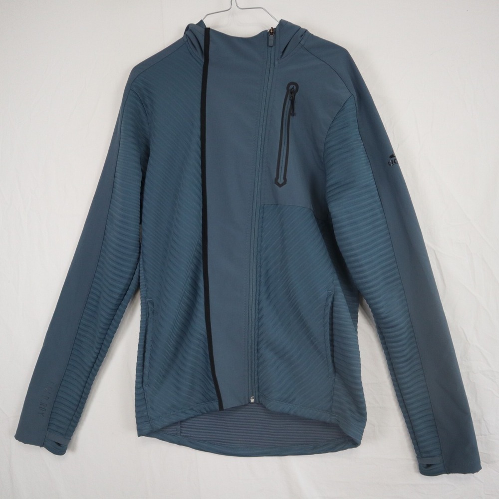 Adidas Jacket Womens Small Activewear Hooded Full Zip‎ Pocket Blue Long Sleeve
